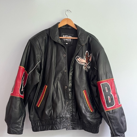 Vintage 90’s Leather Bomber “Big Bad Wolf” Size Medium - Picture 2 of 16